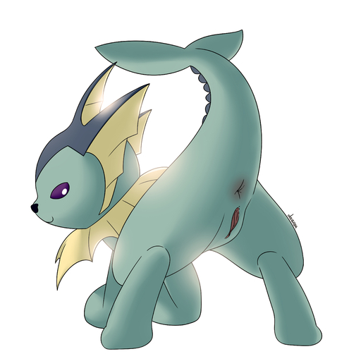 1:1 absurd_res anus butt digital_media_(artwork) eeveelution female feral genitals hi_res looking_back marblesoda pokemon_(species) purple_eyes pussy raised_tail simple_background smile solo vaporeon video_games // 4000x4000 // 1.7MB