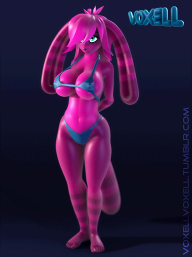 3:4 3d_(artwork) 3d_animation android animated anthro big_breasts bikini breasts clothing digital_media_(artwork) ears_down erect_nipples female hands_behind_back jiggle lagomorph machine mammal nipples pink_body pink_skin pivoted_ears pixell robot short_playtime shy simple_background solo swimwear teasing voxell_voxell wide_hips // 450x600 // 4.3MB