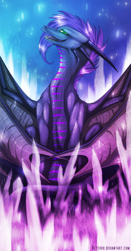 blue_hair dragon female feral green_eyes hair hi_res horn membrane_(anatomy) membranous_wings neytirix nude open_mouth purple_hair smile solo teeth text tongue url wings // 761x1454 // 837KB