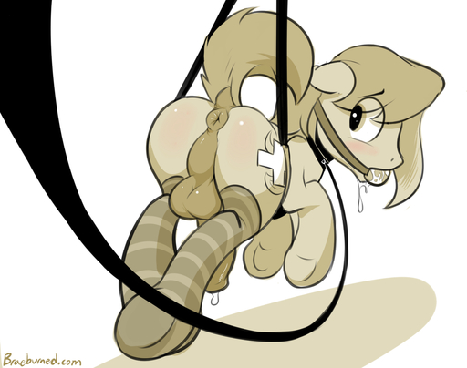 anatomically_correct anatomically_correct_anus anus backsack ball_gag balls bdsm bodily_fluids bondage bound braeburned clothed clothing collar cutie_mark digital_media_(artwork) equid equine fan_character gag genital_fluids genitals horse legwear looking_back male mammal monochrome partially_clothed penis perineum precum saliva shaded simple_background solo submissive submissive_male text thigh_highs // 1280x1010 // 380.7KB
