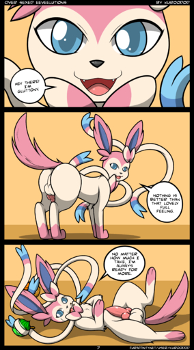 2014 absurd_res accessory animal_genitalia animal_penis anus backsack balls barely_visible_anus blue_eyes bow_ribbon butt canine_penis comic dialogue dirty_talk eating eeveelution english_text erection fan_character feral food fur generation_6_pokemon genitals gluttony_(kuroodod) hair_accessory hair_bow hair_ribbon hi_res knot kuroodod looking_at_viewer looking_back lying male mammal nude on_back open_mouth penis pink_body pink_fur pokemon_(species) porn_dialogue presenting ribbons solo speech_bubble standing sylveon text video_games white_balls white_body white_fur // 2500x4500 // 1.4MB
