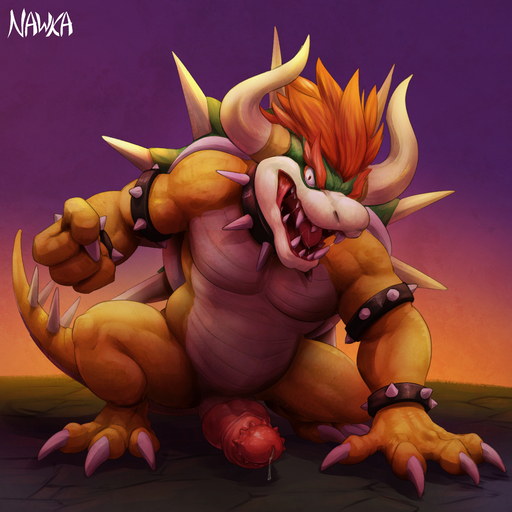 1:1 2020 4_fingers animal_genitalia animal_penis anthro bodily_fluids bowser bracelet claws collar erection fingers genital_fluids genitals giga_bowser hair hi_res horn jewelry knot koopa looking_at_viewer male muscular muscular_anthro muscular_male nawka nude open_mouth penile_spines penis precum red_eyes red_hair saliva scalie sharp_teeth signature solo spiked_bracelet spiked_collar spiked_tail spikes spikes_(anatomy) teeth toe_claws tongue video_games // 1320x1320 // 1.8MB