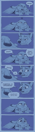 2020 absurd_res anthro bed blue_background blue_border blue_theme bodily_fluids border buckteeth canid canine cheek_tuft clothed clothing comic crying dialogue dipstick_ears duo english_text eyes_closed facial_tuft female fox fur furniture half-closed_eyes hi_res judy_hopps lagomorph leporid looking_at_another lying mammal monochrome multicolored_ears narrowed_eyes nick_wilde on_bed on_front open_mouth question_mark rabbit red_fox romantic romantic_couple samur_shalem signature simple_background smile speech_bubble tears teeth text tongue tuft under_covers vulpes yawn // 1000x3756 // 1.7MB