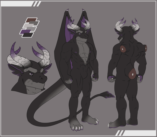 2019 absurd_res anthro border claws dobbernsfw dragon grey_border hi_res horn male model_sheet muscular muscular_anthro muscular_male nipples scalie simple_background solo wings // 4980x4337 // 3.6MB