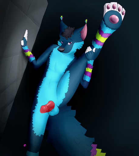 2017 absurd_res animate_inanimate anthro balls canid canine digital_media_(artwork) erection feet flexible genitals hi_res leaning_on_wall leg_grab living_piñata looking_at_viewer male mammal one_leg_up penis piñata presenting raised_leg schizy solo splits spread_legs spreading square_paws standing sten_fletcher toes vertical_splits // 2625x2937 // 4.3MB