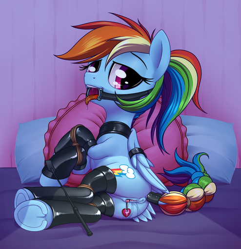 2015 anus bdsm blue_body blue_feathers blue_fur bodily_fluids bondage bound butt clitoris clothing collar cutie_mark dock drooling equid equine feathered_wings feathers female feral friendship_is_magic fur gag gagged genital_fluids genitals hair hasbro hi_res hooves horse legwear looking_at_viewer looking_back lying mammal multicolored_hair multicolored_tail my_little_pony on_side open_mouth_gag pegasus penetration pillow ponytail purple_eyes pussy pussy_juice rainbow_dash_(mlp) rainbow_hair rainbow_tail rear_view riding_crop ring_gag rope rope_bondage rubber saliva sex_toy solo stoic5 submissive submissive_female tail_wraps tongue tongue_out underhoof whip wings wraps // 1184x1228 // 1005.0KB