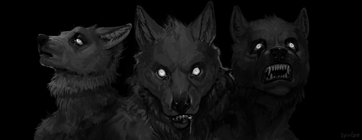 2018 black_background black_body black_fur black_nose canid canine canis digital_media_(artwork) english_text fur lynncore mammal monochrome simple_background text white_eyes wolf // 1280x495 // 247.7KB