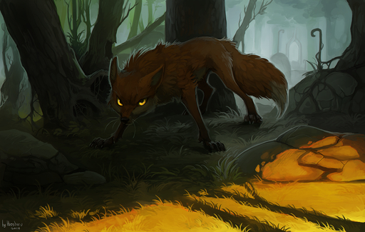 2017 ambiguous_gender canid canine day detailed_background feral forest fox fur grass hioshiru mammal nude orange_body orange_fur outside paws plant quadruped solo standing tree yellow_eyes // 1280x813 // 1.0MB