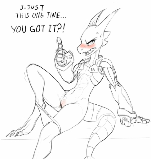2019 anthro blush clothed clothing cybernetic_arm cybernetic_limb dialogue english_text female flat_chested genitals gesture hi_res kobold panties panties_around_legs panties_down partially_clothed pointing pussy reclining ruste_(w4g4) scalie sketch solo text tsundere underwear underwear_down w4g4 // 1528x1605 // 176.7KB