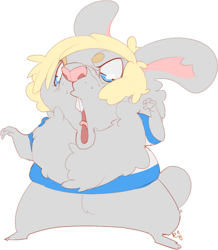 angry blonde_hair blue_eyes clothing female fluffy hair lagomorph leporid mammal open_mouth patto rabbit screaming solo tongue // 500x573 // 82.8KB