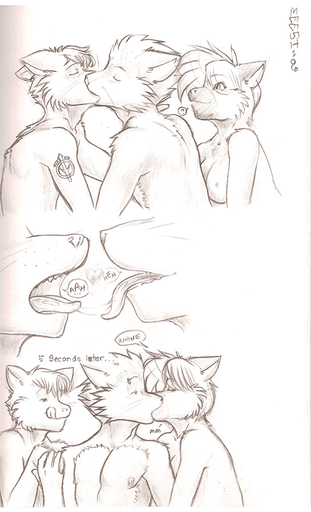 <3 anthro bisexual breasts canid canine digital_media_(artwork) female graphite_(artwork) group kissing male malefemale malemale mammal meesh monochrome mouth_shot nude open_mouth pencil_(artwork) tattoo traditional_media_(artwork) // 600x989 // 166.2KB