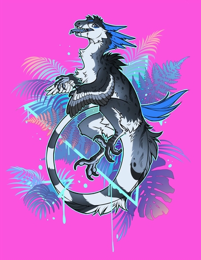 2020 ambiguous_gender digital_media_(artwork) dinosaur dromaeosaurid f-r95 feathered_arms feet feral fingers fur hi_res looking_at_viewer open_mouth piercing reptile scalie simple_background solo teeth theropod toes tongue tongue_piercing white_background // 1083x1400 // 225.4KB