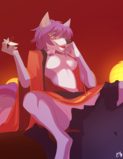 2014 alcohol ambiguous_gender anthro beverage blush breasts canid canine canis clothing cunnilingus duo female food hair jess_(teckly) looking_down mammal nipples oral patto purple_hair robe sake sex silhouette solo_focus spread_legs spreading vaginal wolf // 773x1000 // 386.2KB