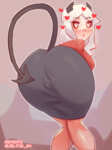 <3 <3_eyes bottomwear clothed clothing demon female helltaker humanoid looking_at_viewer mammal modeus_(helltaker) nepentz not_furry presenting skirt solo spade_tail sweater topwear video_games // 749x1000 // 444.6KB