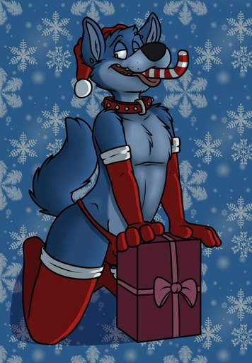 4_fingers anthro armwear biped black_nose blue_body blue_fur blue_hair candy candy_cane canid canine canis cheek_tuft chest_tuft christmas_clothing christmas_headwear clothed clothing collar countershade_face countershade_torso countershading dessert digital_media_(artwork) elbow_gloves eyebrow_piercing eyebrows facial_piercing facial_tuft fangs fingers food front_view fur gift gloves green_eyes hair half-closed_eyes handwear hat head_tuft headgear headwear holidays inner_ear_fluff kneeling legwear looking_at_viewer male mammal multicolored_body multicolored_fur narrowed_eyes open_mouth partially_clothed pattern_background piercing pink_tongue robbie_(rotten_robbie) rotten_robbie santa_hat seductive shadow shoulder_tuft simple_background solo studded_collar teeth tongue tongue_out tuft two_tone_body two_tone_fur underwear wolf // 681x980 // 98.2KB