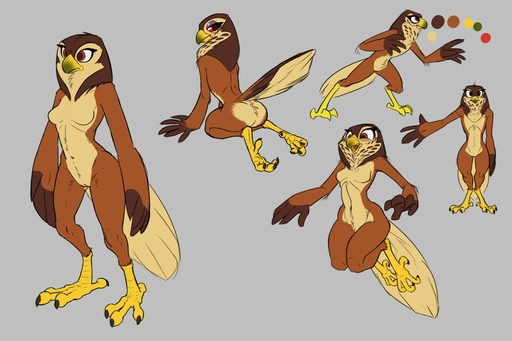 2017 anthro avian beak bird breasts brown_body brown_feathers butt falcon falconid feathers featureless_breasts female front_view genitals grey_background kneeling layl_(siroc) multiple_poses non-mammal_breasts pose pussy rear_view simple_background siroc solo standing tail_feathers tan_body tan_feathers // 1280x853 // 164.0KB