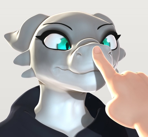 2020 3d_(artwork) anthro boop clothed clothing delbi3d digital_media_(artwork) disembodied_hand female female_focus human kobold mammal nose_boop simple_background spikes spikes_(anatomy) // 914x846 // 57.6KB