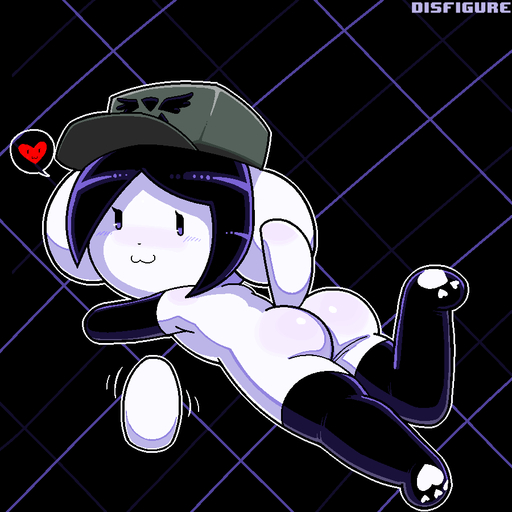 1:1 :3 anthro armwear butt clothing disfigure egg elbow_gloves female gloves hair handwear hat headgear headwear legwear looking_back lying mammal on_front simple_background solo tem temmie_(undertale) thigh_highs undertale video_games white_body // 900x900 // 50KB