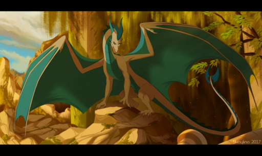 2017 black_bars claws day detailed_background dragon feral horn membrane_(anatomy) membranous_wings outside scalie skaydie solo spines standing western_dragon wings // 1280x763 // 1.0MB