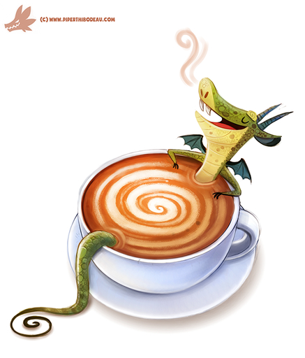 ambiguous_gender beverage coffee cryptid-creations cup dragon eyes_closed fangs green_body green_scales horn membrane_(anatomy) membranous_wings open_mouth saucer scales simple_background solo tan_body tan_scales tea_cup white_background wings // 633x742 // 301.8KB