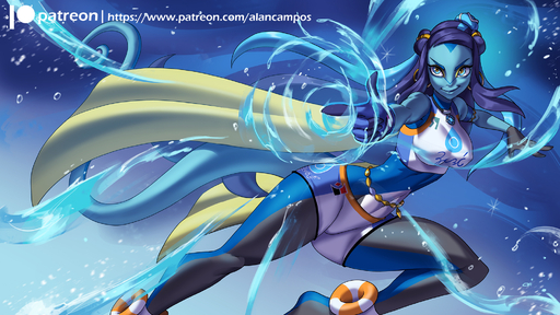 16:9 2020 action_pose alanscampos alternate_species anthro blue_eyes blue_hair breasts clothed clothing digital_media_(artwork) female furrification gym_leader hair hi_res humanoid_face inteleon nessa_(pokemon) pokemon_(species) pose scalie solo text url video_games water // 2000x1125 // 1.3MB