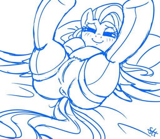 2015 anus blue_and_white equid equine feathered_wings feathers female feral fluttershy_(mlp) friendship_is_magic genitals hasbro horse mammal monochrome my_little_pony pegasus pussy smile solo sorc wings // 555x482 // 131KB