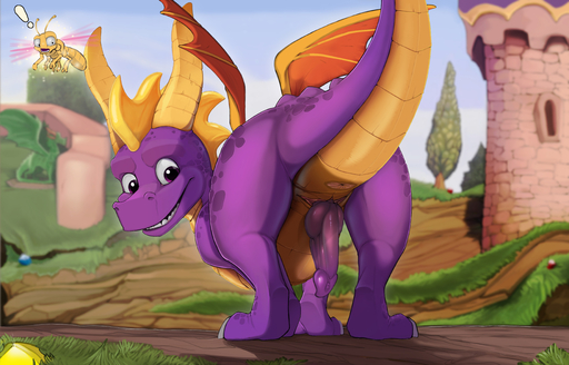 absurd_res activision animal_genitalia animal_penis anus arthropod butt dragon dragonfly duo erection feral genital_slit genitals hi_res horn insect knot looking_at_viewer looking_back male membrane_(anatomy) membranous_wings narse penis presenting presenting_hindquarters scalie slit smile solo_focus sparx spyro spyro_reignited_trilogy spyro_the_dragon surprise video_games western_dragon wings // 5426x3476 // 4.9MB