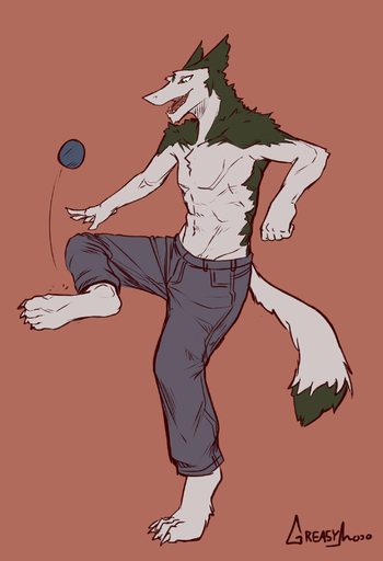 anthro clothed clothing fur greasymojo hi_res male navel open_mouth sergal simple_background solo standing topless // 1477x2160 // 563.3KB