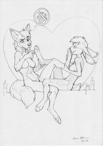 4_toes 5_fingers anthro black_and_white breasts candle canid canine duo eyebrows eyelashes eyes_closed featureless_breasts feet female femalefemale fingers fluffy fluffy_tail foot_fetish foot_lick foot_play fox fur grey_nose hair lagomorph leporid licking lily_(ralenfox) mammal midriff monochrome navel nude rabbit simple_background sitting sketch slim toes tongue tongue_out white_background wide_hips wolfy-nail zoe_(ralenfox) // 707x1000 // 203.7KB