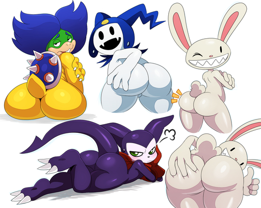 2015 ambiguous_gender anthro ascot atlus backsack balls bandai_namco bent_over big_butt blush butt clothing crossover digimon digimon_(species) genitals girly gloves green_eyes group handwear imp impmon jack_frost_(megami_tensei) koopa koopaling lagomorph leporid looking_back ludwig_von_koopa lying male mammal mario_bros max_(sam_and_max) megami_tensei nintendo nude on_front presenting presenting_hindquarters rabbit raised_tail sam_and_max scalie sssonic2 video_games // 1464x1164 // 824.9KB