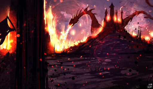 2017 ambiguous_gender detailed_background digital_media_(artwork) dragon feral fire outside ryky solo standing // 1525x890 // 1.5MB