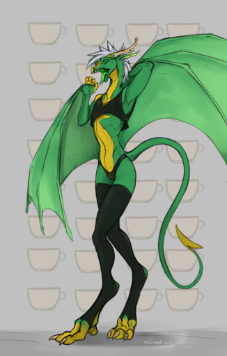 2019 4_fingers anthro claws clothed clothing crossdressing digital_media_(artwork) digitigrade dragon fingerless_(marking) fingers girly green_tongue hair hi_res legwear linuell male morgendrache open_mouth simple_background sketch slim smaller_version_at_source solo thigh_highs tongue tongue_out underwear white_hair wings // 1272x2000 // 1.8MB