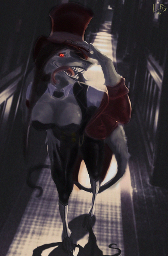2017 anthro big_ears big_tail breasts claws clock clothing digitigrade female forked_tongue hair hat headgear headwear hi_res hierro hierro_(artist) long_hair open_mouth pocketwatch red_eyes sergal smile solo teeth tongue topwear vest watch // 1369x2080 // 665.6KB