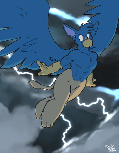 2016 anthro avian beak biped casual_nudity cloudscape feathered_wings feathers featureless_crotch flying gryphon lightning looking_away looking_back male mythological_avian naughty_face navel nude outside pete_(housepets!) rick_griffin signature sky solo thunderstorm webcomic webcomic_character wings // 893x1155 // 525.6KB