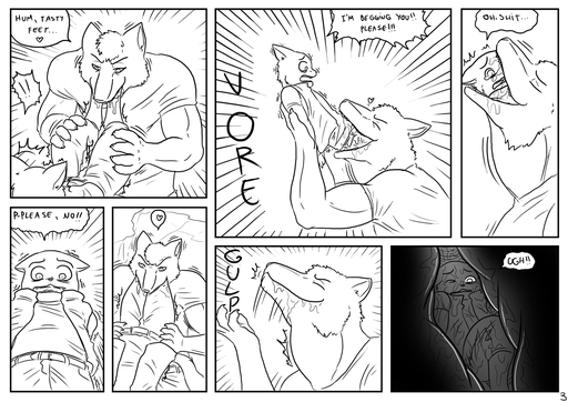<3 anthro begging begging_for_mercy bodily_fluids canid canine comic dialogue digital_drawing_(artwork) digital_media_(artwork) domestic_cat duo english_text felid feline felis forced gamma_(james_howard) james_howard male malemale male_pred male_prey mammal martin_(james_howard) monochrome oral_vore saliva size_difference text vore // 1169x827 // 518.2KB