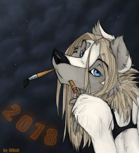 2007 2078 abstract_background anthro blue_eyes brush canid canine canis digital_media_(artwork) female hair koul_fardreamer long_hair mammal pencil_(object) portrait simple_background solo wolf wolfy-nail // 636x700 // 87.4KB