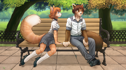 16:9 2013 5_fingers anthro belt bench biped blue_eyes bored bottomwear breasts brown_body brown_eyes brown_fur brown_hair brown_nose clothed clothing collar detailed_background digital_media_(artwork) dipstick_tail domestic_cat duo english_text felid feline felis female fingers fluffy fluffy_tail footwear frown fur grass hair hi_res high_heels iskra konrad_zengel leaning leaning_forward legwear looking_at_another looking_away male mammal multicolored_body multicolored_fur multicolored_tail on_bench outside pants park pink_nose plant playful pleated_skirt school_uniform shaded shakumi shirt shoes sitting skirt smile socks text topwear tree two_tone_body two_tone_fur uniform vera_(iskra) whiskers white_body white_fur wide_hips widescreen // 2400x1350 // 2.7MB