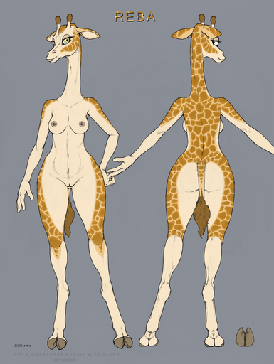 <3 anthro breasts butt ecmajor edit female genitals giraffe giraffid green_eyes hi_res hooves looking_at_viewer mammal model_sheet navel nipple_piercing nipples nireba_(kyvinna) piercing pussy solo text wide_hips // 1218x1618 // 2.1MB