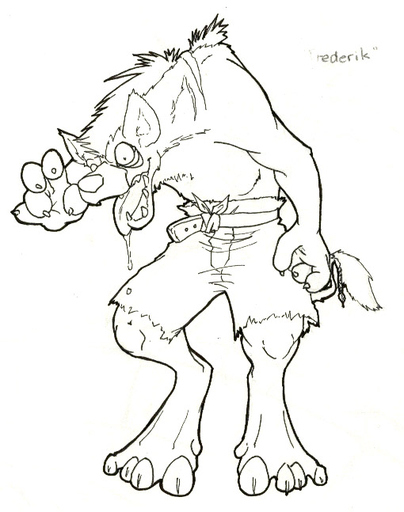 anthro black_and_white bodily_fluids bottomwear clothed clothing conditional_dnp crazed drooling gnoll hyaenid male mammal monochrome saliva sefeiren shorts simple_background solo spotted_hyena topless white_background // 510x647 // 74.4KB