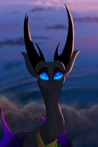 2019 absurd_res blue_eyes day detailed_background digital_media_(artwork) dragon headshot_portrait hi_res horn looking_at_viewer outside plaguedogs123 portrait sky wyvern // 2054x3073 // 4.5MB