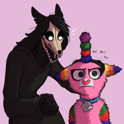 2019 ambiguous_gender animate_inanimate annoyed anthro black_hair bone canid canine clothing duo equid equine female fur hair hi_res horn horse keadonger living_piñata malo mammal petting pink_body pink_fur piñata scp-1471 scp-1471-a scp-956 scp_foundation simple_background skull unicorn // 1661x1666 // 817.8KB