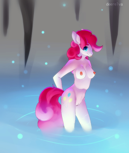 anthro blue_eyes breasts cave curly_hair cutie_mark elvche female friendship_is_magic hair lake my_little_pony nipples nude pinkie_pie_(mlp) water // 1683x2000 // 1.2MB