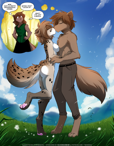 2020 4_toes 5_fingers alternate_version_at_source anthro arched_back arm_tuft barefoot breast_squish breasts brown_body brown_fur brown_hair butt canid canine canis casual_nudity cheek_tuft chest_tuft claws clothed clothing conditional_dnp day detailed_background dialogue digitigrade duo_focus elbow_tufts english_text eyes_closed facial_tuft featureless_breasts feet felid female fingers fur grey_body grey_fur group hair hands_on_hips hi_res hug hybrid interspecies kathrin_vaughan keidran kissing male malefemale mammal multicolored_body multicolored_fur natani nude on_one_leg one_leg_up outside pawpads pink_pawpads raised_leg short_hair sibling side_view sky spots spotted_body spotted_fur squish standing telepathy text thought_bubble toe_claws toes tom_fischbach topless tuft twokinds url webcomic webcomic_character white_body white_fur wolf zen_(twokinds) // 1833x2333 // 3.5MB