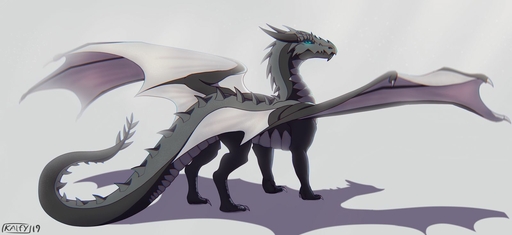 2019 ambiguous_gender claws digital_media_(artwork) dragon feral hi_res horn kalfy membrane_(anatomy) membranous_wings scales scalie solo spines standing western_dragon wings // 1600x734 // 75.0KB