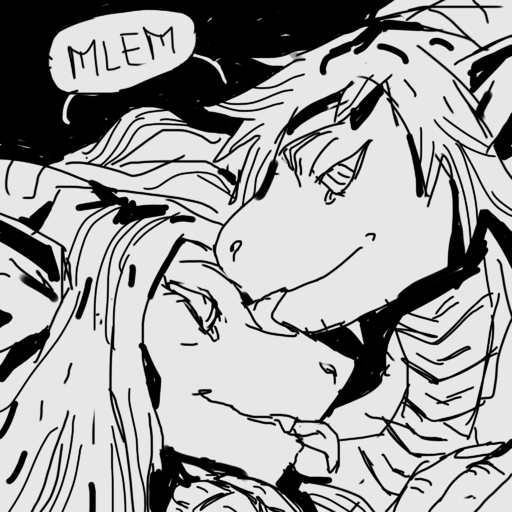 1:1 ambiguous_gender dragon drawain duo face_lick hair hi_res horn licking monochrome scalie sketch tongue tongue_out // 2048x2048 // 776.2KB