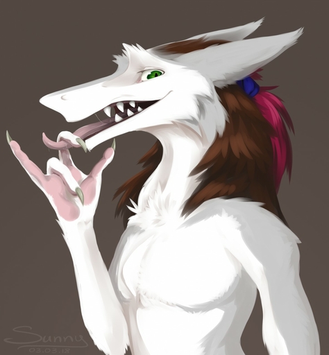 4_fingers bodily_fluids brown_hair claws felid finger_fetish finger_lick finger_play fingers fur green_eyes hair hi_res licking looking_at_viewer male mammal nude pink_hair saliva sergal sharp_teeth solo sunny_way sunny_way_(character) teeth tongue tongue_out white_body white_fur // 1185x1280 // 124.7KB