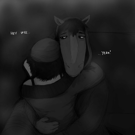 1:1 abandoned abandoned_building black_and_white canid canine canis clothed clothing comic domestic_dog duo embrace equid equine female hi_res hladilnik horse hug male mammal michelle_(hladilnik) monochrome school text will_(hladilnik) zebra // 1280x1280 // 80.9KB