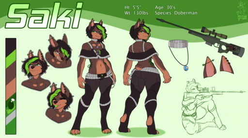 anthro canid canine canis clothed clothing colored_nails corset_piercing dobermann domestic_dog female gun kittydee l115 looking_at_viewer mammal midriff model_sheet nails navel piercing pinscher ranged_weapon rifle saki_(sakistormwaters) smile sniper_rifle solo standing surface_piercing tongue tongue_out weapon // 1280x711 // 987.9KB