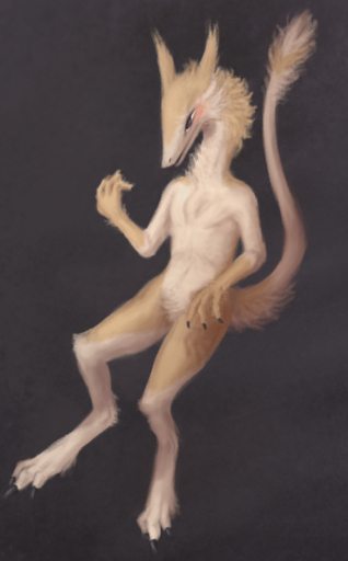 2018 abject anthro black_eyes blush featureless_crotch male navel sergal solo // 694x1117 // 934KB