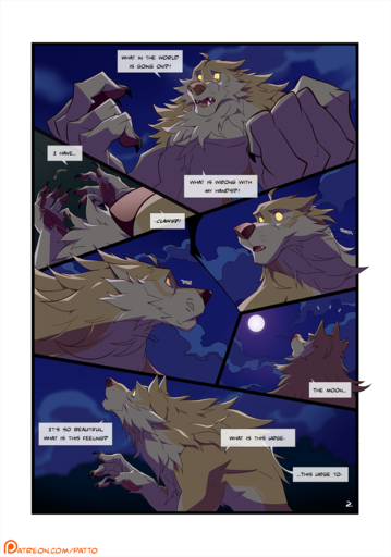 5_fingers anthro brown_body brown_fur canid canine canis comic digital_media_(artwork) english_text fingers fur hi_res male mammal moon night open_mouth outside patto sky solo teeth text tongue url wolf // 1053x1500 // 928.1KB